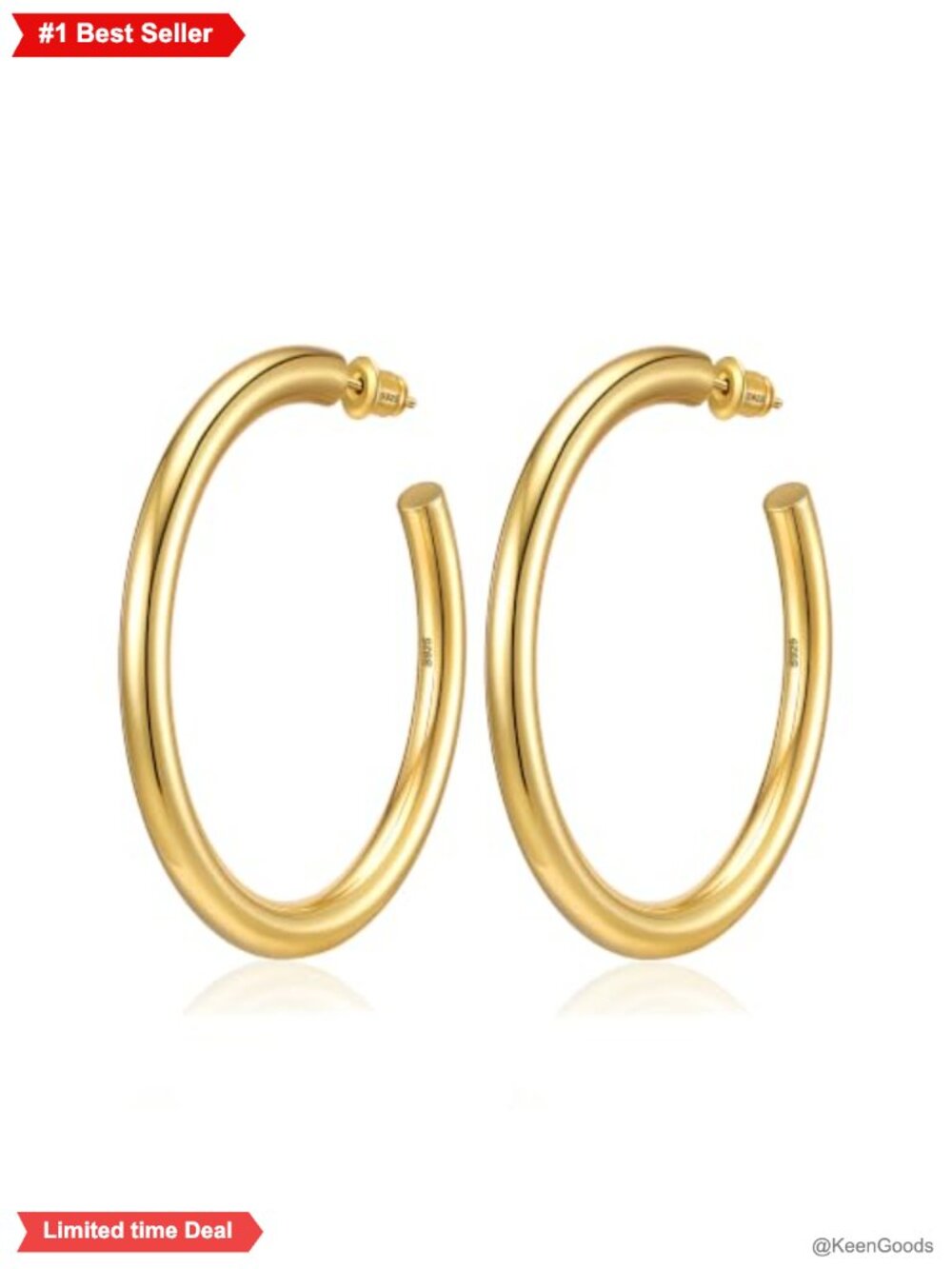 14K Gold Plated Chunky Hoop Earrings Hypoallergenic Sterling Silver Post